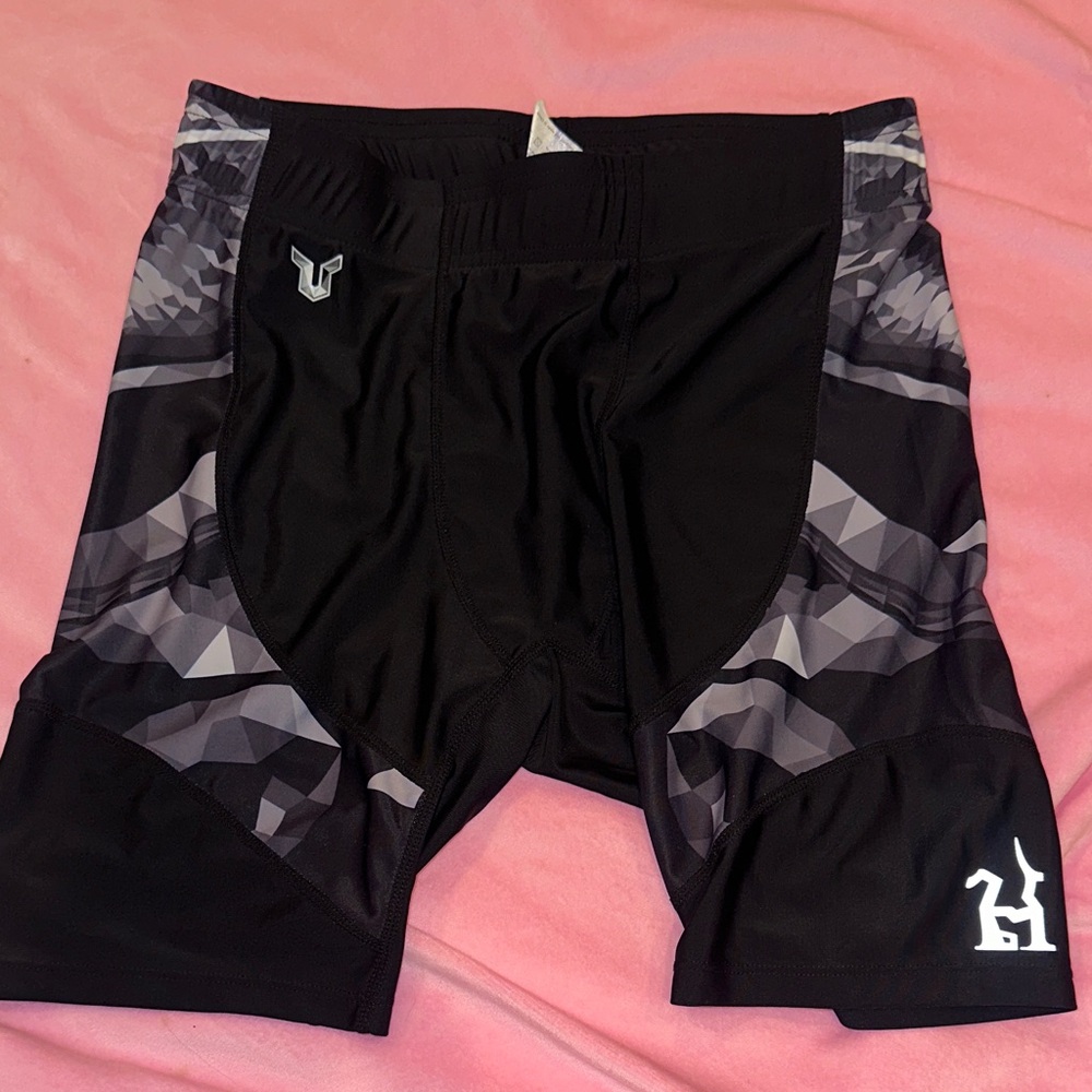 Black and Gray Patterned Athletic Shorts